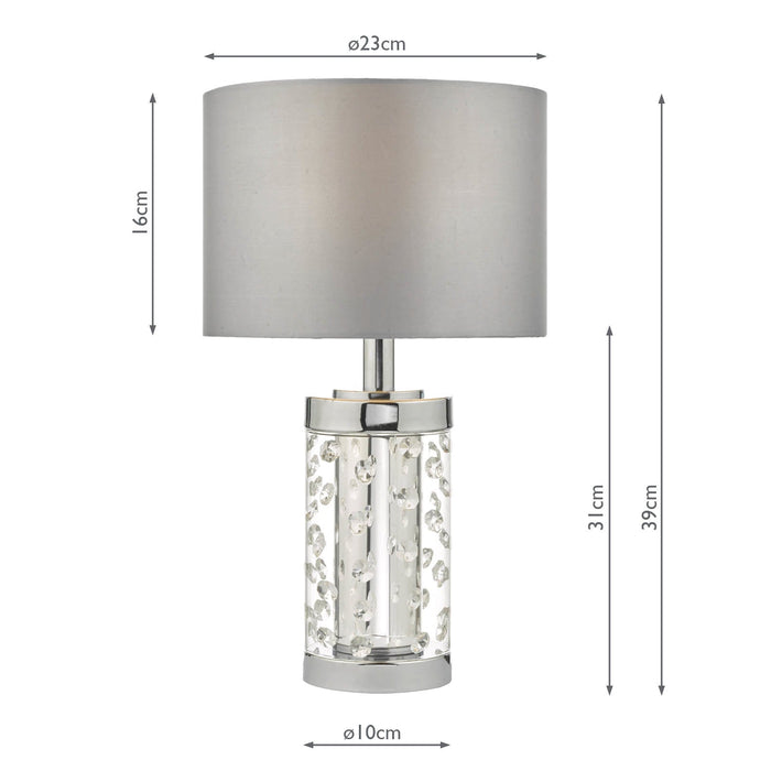 Dar Lighting Yalena Small Table Lamp Polished Chrome & Glass With Shade • YAL4108