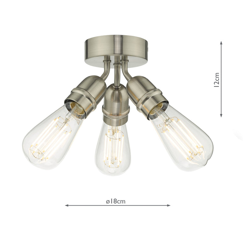 Dar Lighting Yao 3 Light Flush Satin Nickel • YAO0338
