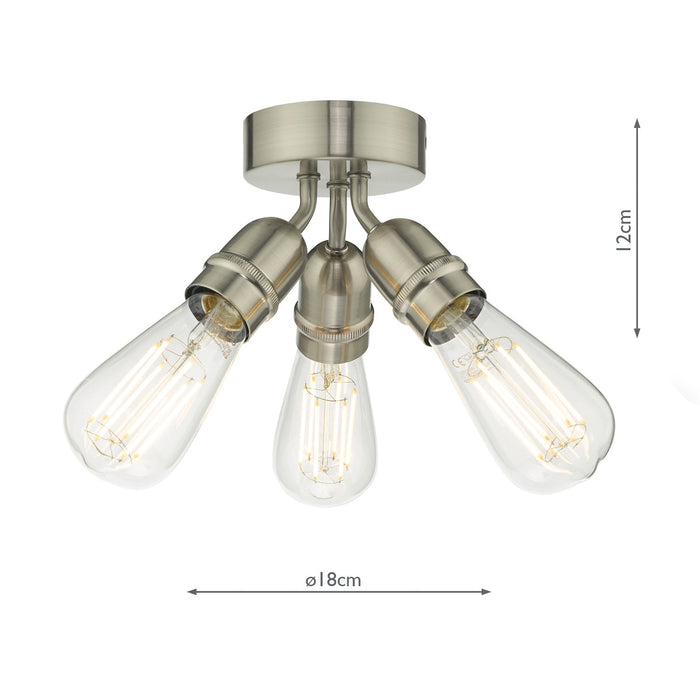 Dar Lighting Yao 3 Light Flush Satin Nickel • YAO0338