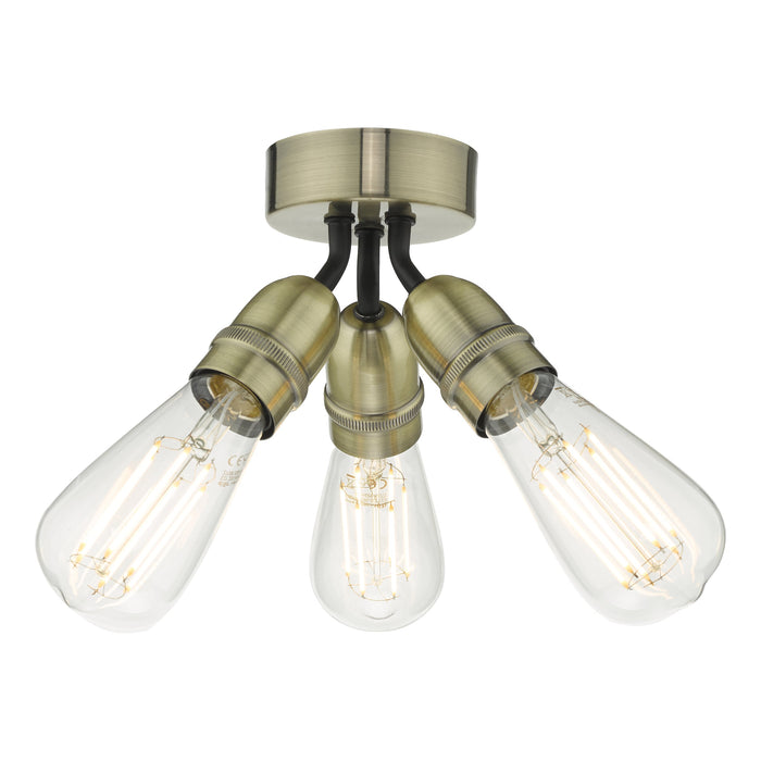 Dar Lighting Yao 3 Light Flush Antique Brass • YAO0375