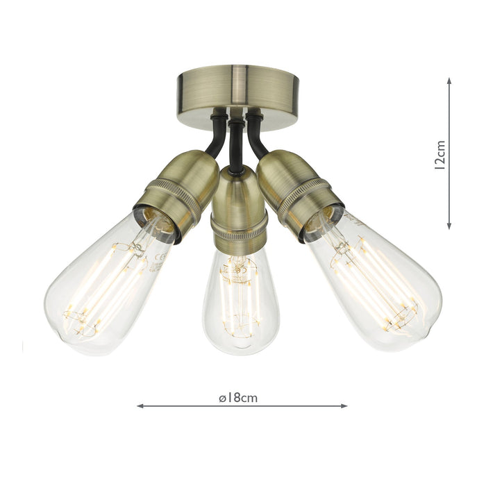 Dar Lighting Yao 3 Light Flush Antique Brass • YAO0375