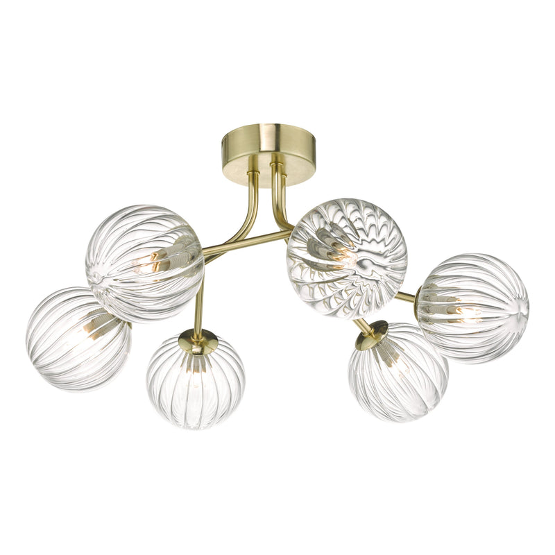 Dar Lighting Yiska 6lt Semi Flush Gold & Glass • YIS6435