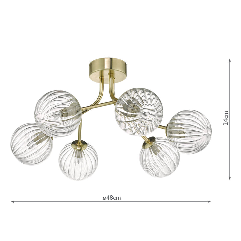 Dar Lighting Yiska 6lt Semi Flush Gold & Glass • YIS6435