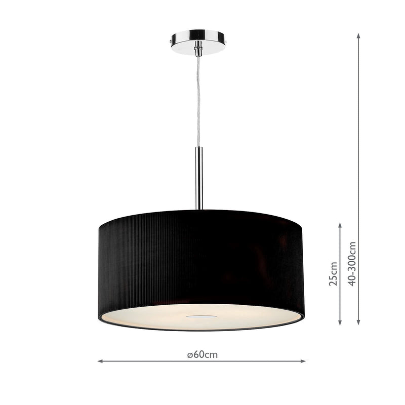 Dar Lighting Zaragoza 3 Light Pendant Black 60cm • ZAR1722