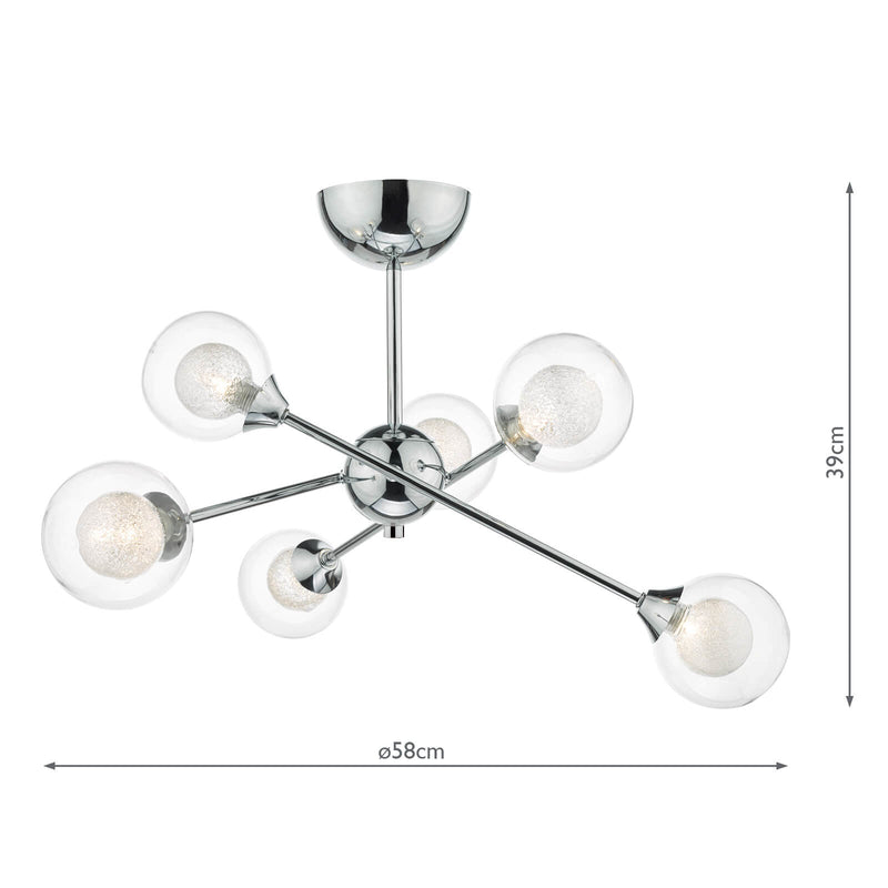 Dar Lighting Zeke 6 Light Semi Flush Polished Chrome • ZEK0650