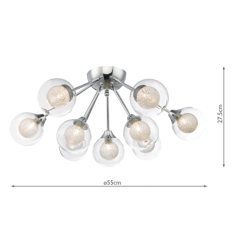 Dar Lighting Zeke 9lt Semi Flush Polished Chrome • ZEK1350