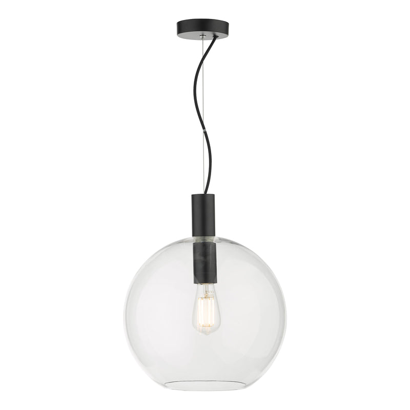 Dar Lighting Zula 1 Light Single Pendant Black Clear Glass • ZUL0122