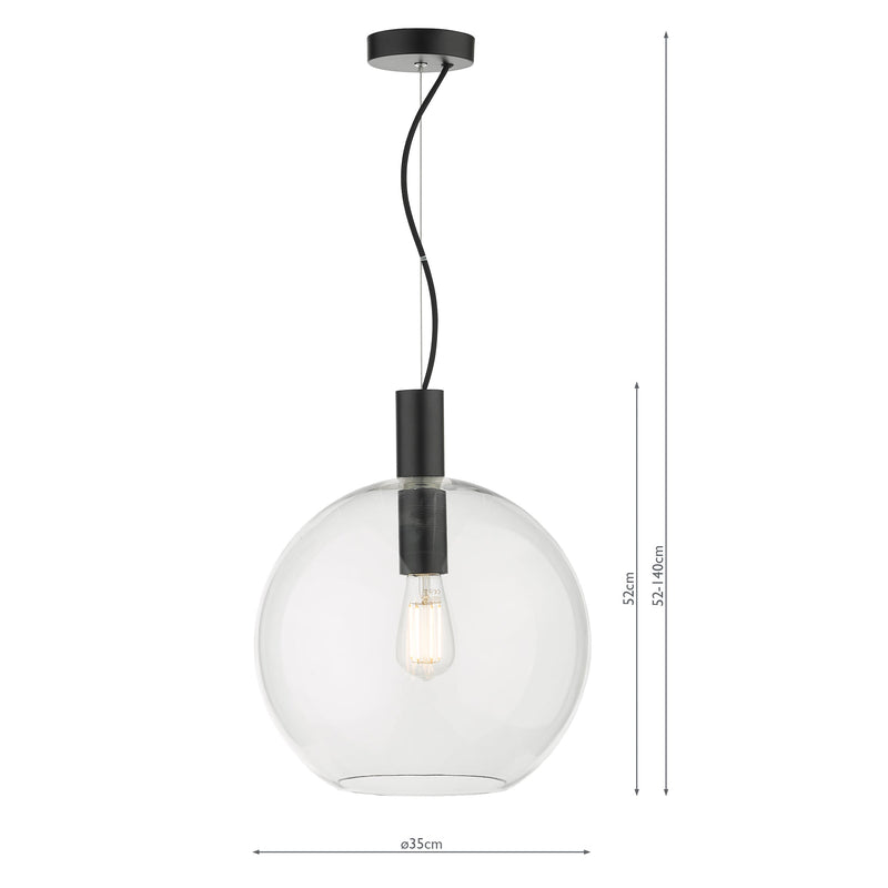 Dar Lighting Zula 1 Light Single Pendant Black Clear Glass • ZUL0122