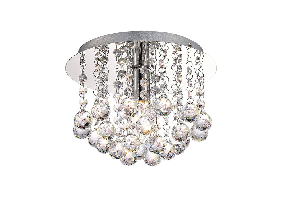 Deco Acton Flush Ceiling 1 Light E14, 250mm Round, Polished Chrome/Sphere Crystal • D0141