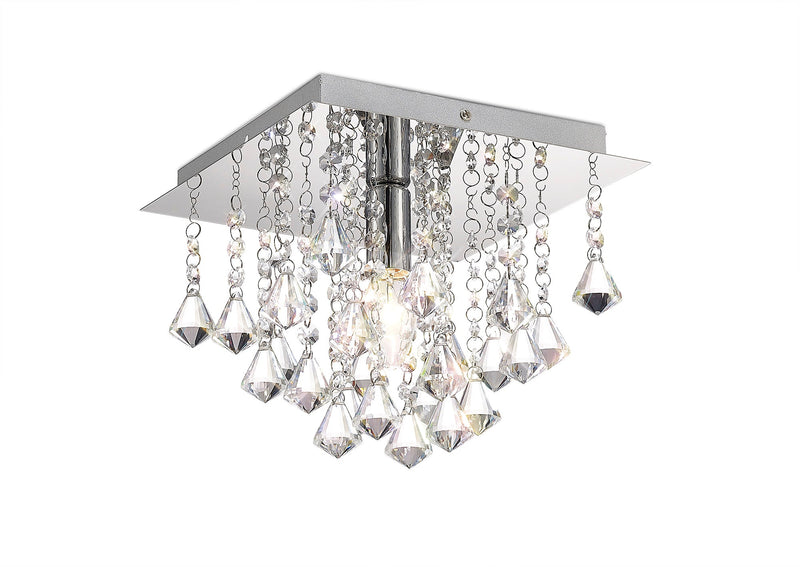Deco Acton Flush Ceiling 1 Light E14, 250mm Square, Polished Chrome/Prism Crystal • D0142