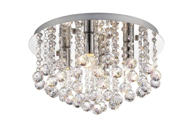 Deco Acton Flush Ceiling 4 Light E14, 380mm Round, Polished Chrome/Sphere Crystal • D0143