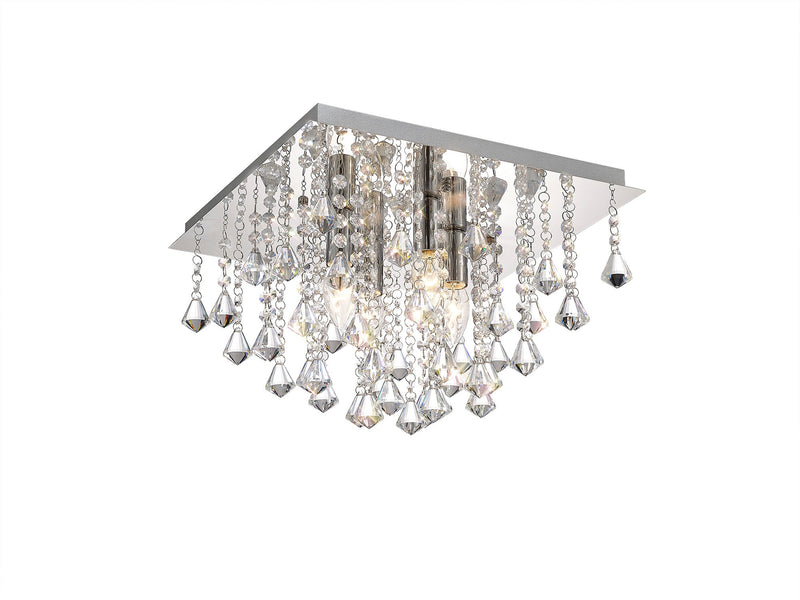 Deco Acton Flush Ceiling 4 Light E14, 380mm Square, Polished Chrome/Prism Crystal • D0144