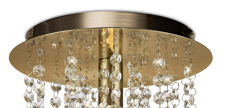 Deco Acton Flush Ceiling 1 Light E14, 250mm Round, Antique Brass/Sphere Crystal • D0185