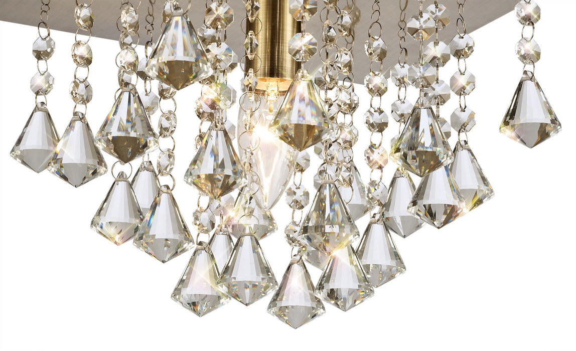 Deco Acton Flush Ceiling 1 Light E14, 250mm Square, Antique Brass/Prism Crystal • D0186