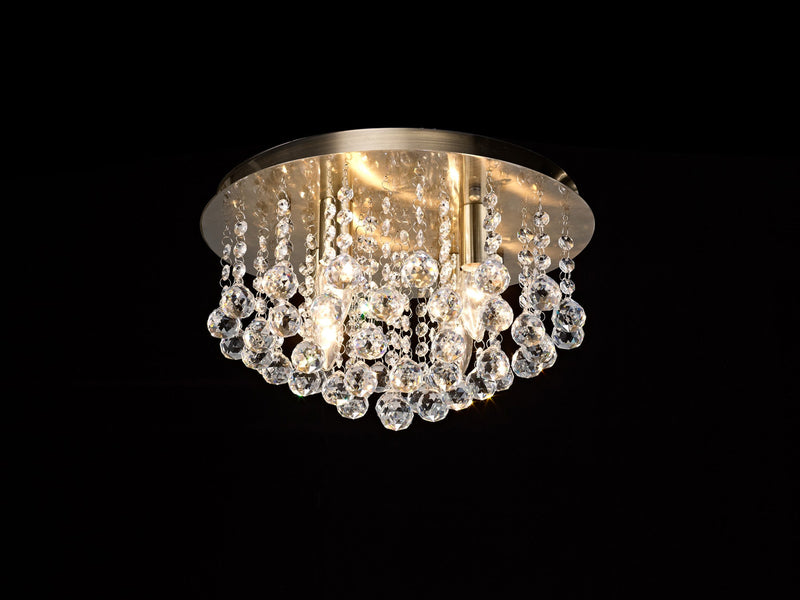 Deco Acton Flush Ceiling 4 Light E14, 380mm Round, Antique Brass/Sphere Crystal • D0187