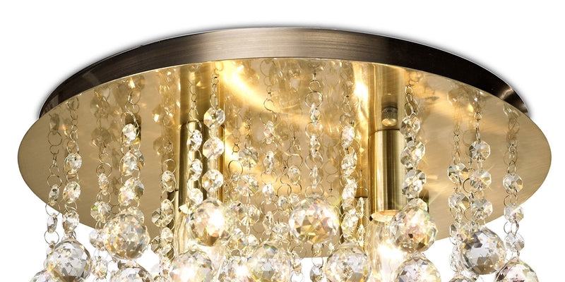 Deco Acton Flush Ceiling 4 Light E14, 380mm Round, Antique Brass/Sphere Crystal • D0187