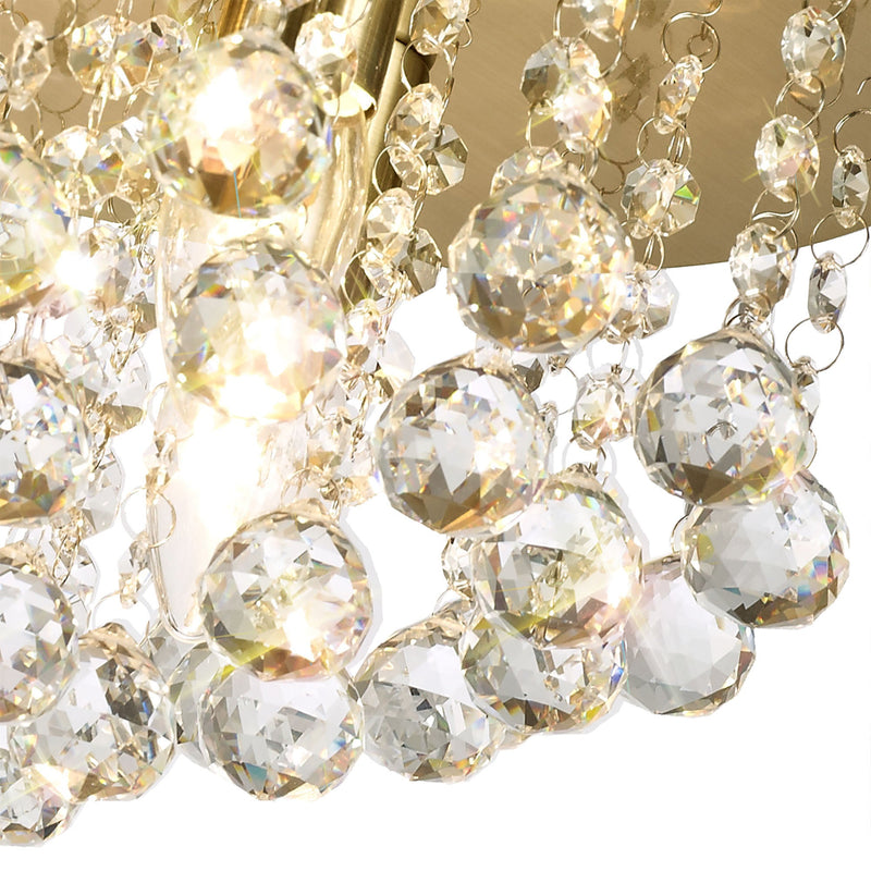 Deco Acton Flush Ceiling 4 Light E14, 380mm Round, Antique Brass/Sphere Crystal • D0187