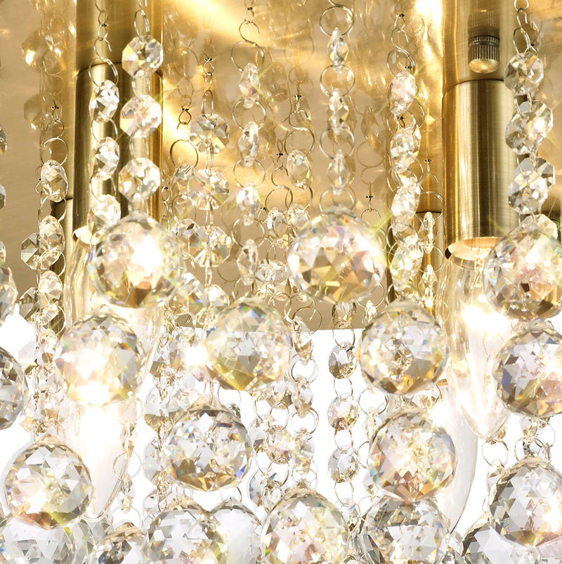 Deco Acton Flush Ceiling 4 Light E14, 380mm Round, Antique Brass/Sphere Crystal • D0187