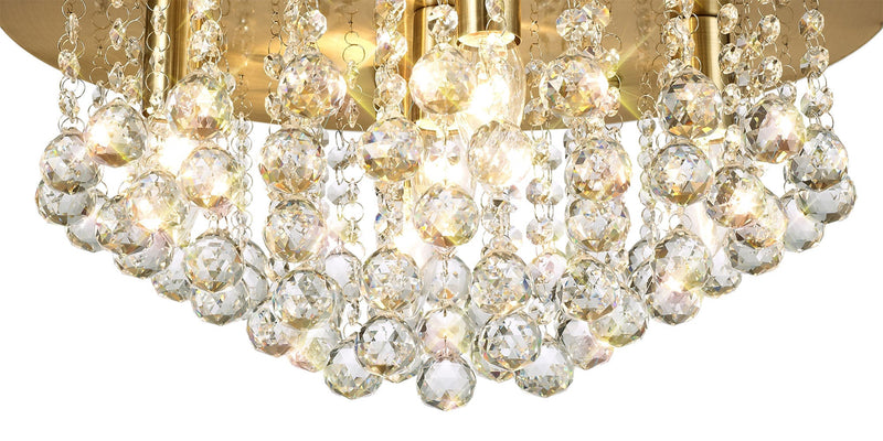 Deco Acton Flush Ceiling 5 Light E14, 460mm Round, Antique Brass/Sphere Crystal • D0189