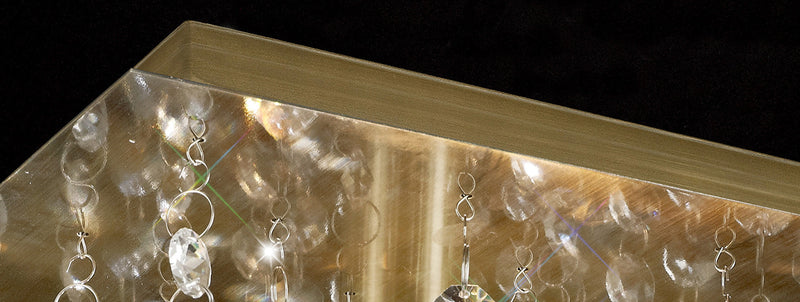 Deco Acton Flush Ceiling 5 Light E14, 460mm Square, Antique Brass/Prism Crystal • D0190