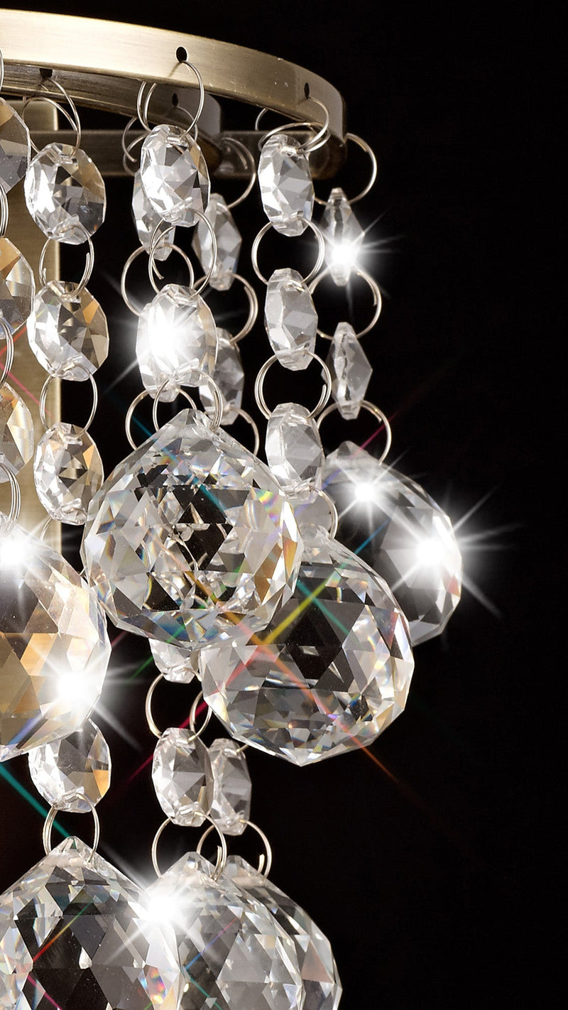 Deco Acton Wall Lamp 1 Light E14 Switched Antique Brass/Sphere Crystal • D0191