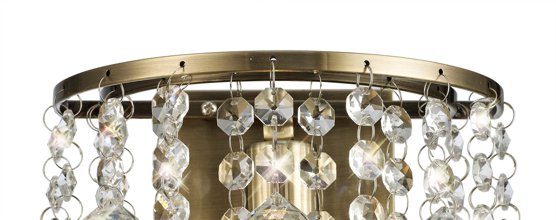 Deco Acton Wall Lamp 1 Light E14 Switched Antique Brass/Sphere Crystal • D0191