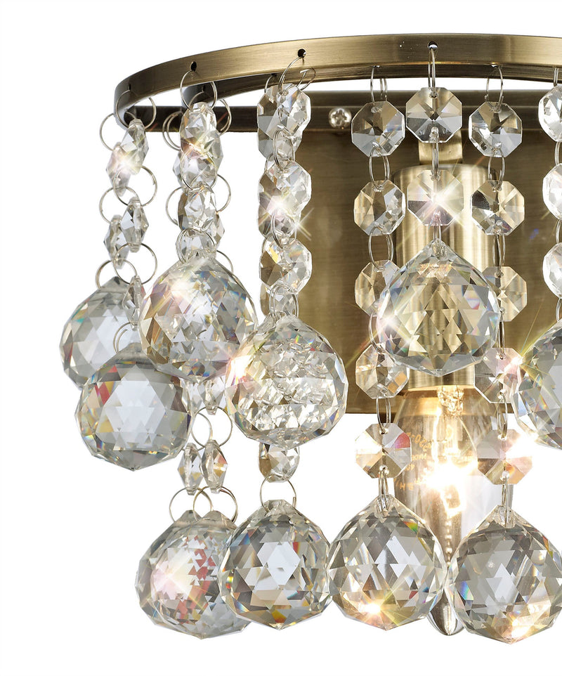 Deco Acton Wall Lamp 1 Light E14 Switched Antique Brass/Sphere Crystal • D0191