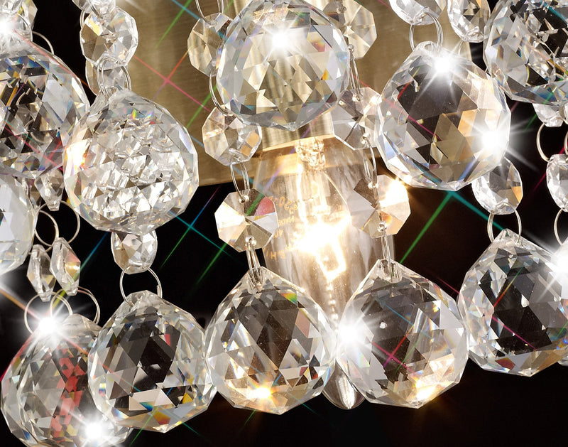 Deco Acton Wall Lamp 1 Light E14 Switched Antique Brass/Sphere Crystal • D0191