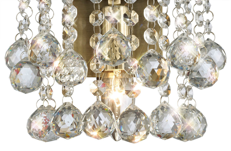 Deco Acton Wall Lamp 1 Light E14 Switched Antique Brass/Sphere Crystal • D0191