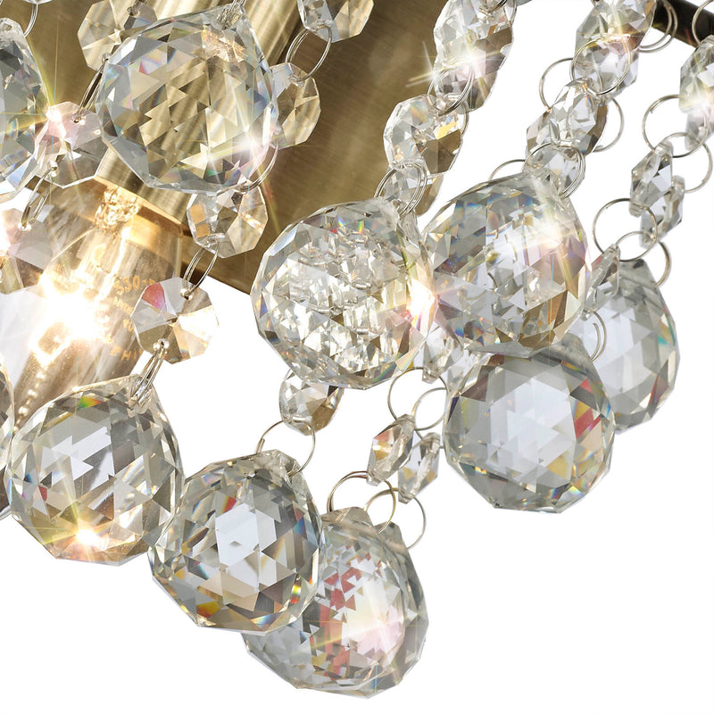 Deco Acton Wall Lamp 1 Light E14 Switched Antique Brass/Sphere Crystal • D0191