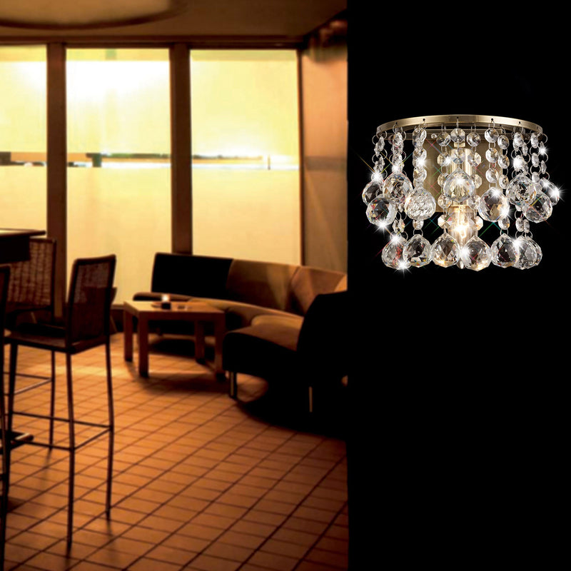 Deco Acton Flush Ceiling 1 Light E14, 250mm Round, Polished Chrome/Sphere Crystal • D0141