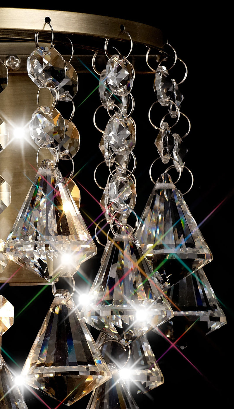 Deco Acton Wall Lamp 1 Light E14 Switched Antique Brass/Prism Crystal • D0192