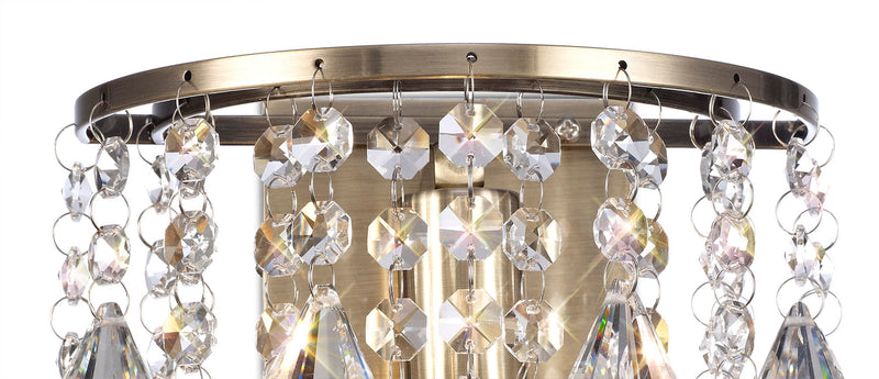 Deco Acton Wall Lamp 1 Light E14 Switched Antique Brass/Prism Crystal • D0192