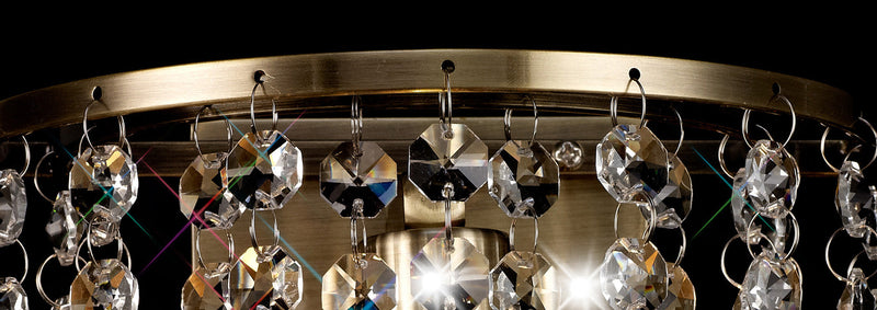 Deco Acton Wall Lamp 1 Light E14 Switched Antique Brass/Prism Crystal • D0192