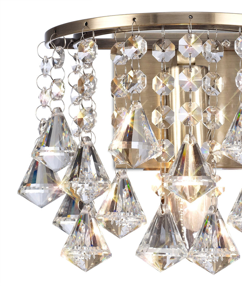 Deco Acton Wall Lamp 1 Light E14 Switched Antique Brass/Prism Crystal • D0192