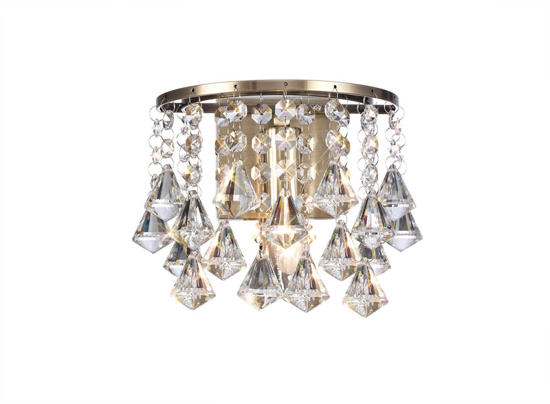 Deco Acton Wall Lamp 1 Light E14 Switched Antique Brass/Prism Crystal • D0192