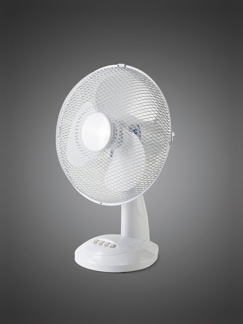 Deco Airo 40W 12", 3 Speed Oscillating Desk Fan, White • D0433