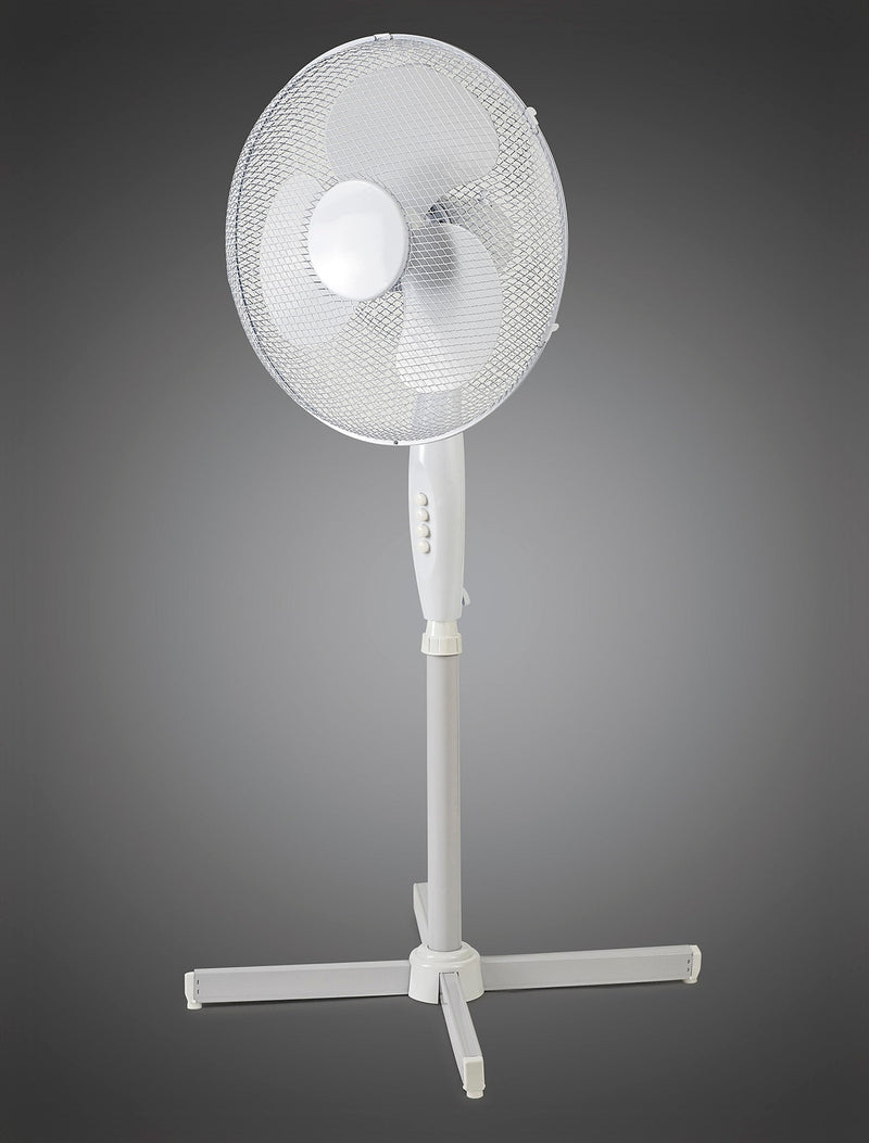 Deco Airo 45W 16", 3 Speed Oscillating Pedestal Fan, White • D0435