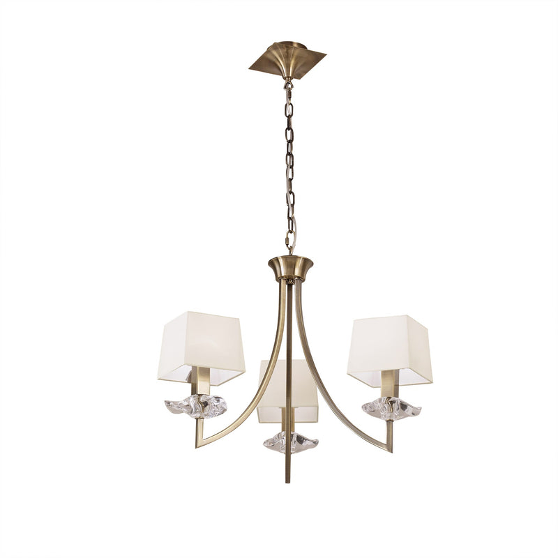 Mantra M0783AB Akira Pendant 3 Light E14, Antique Brass With Cream Shades • M0783AB
