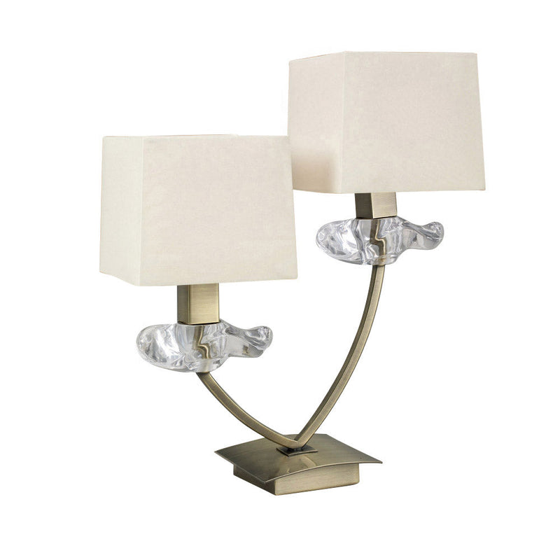 Mantra M0790AB Akira Table Lamp 2 Light E14, Antique Brass With Cream Shades • M0790AB