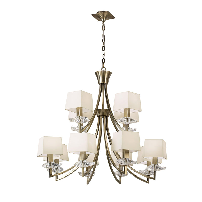 Mantra M0792AB Akira Pendant 2 Tier 12 Light E14, Antique Brass With Cream Shades • M0792AB