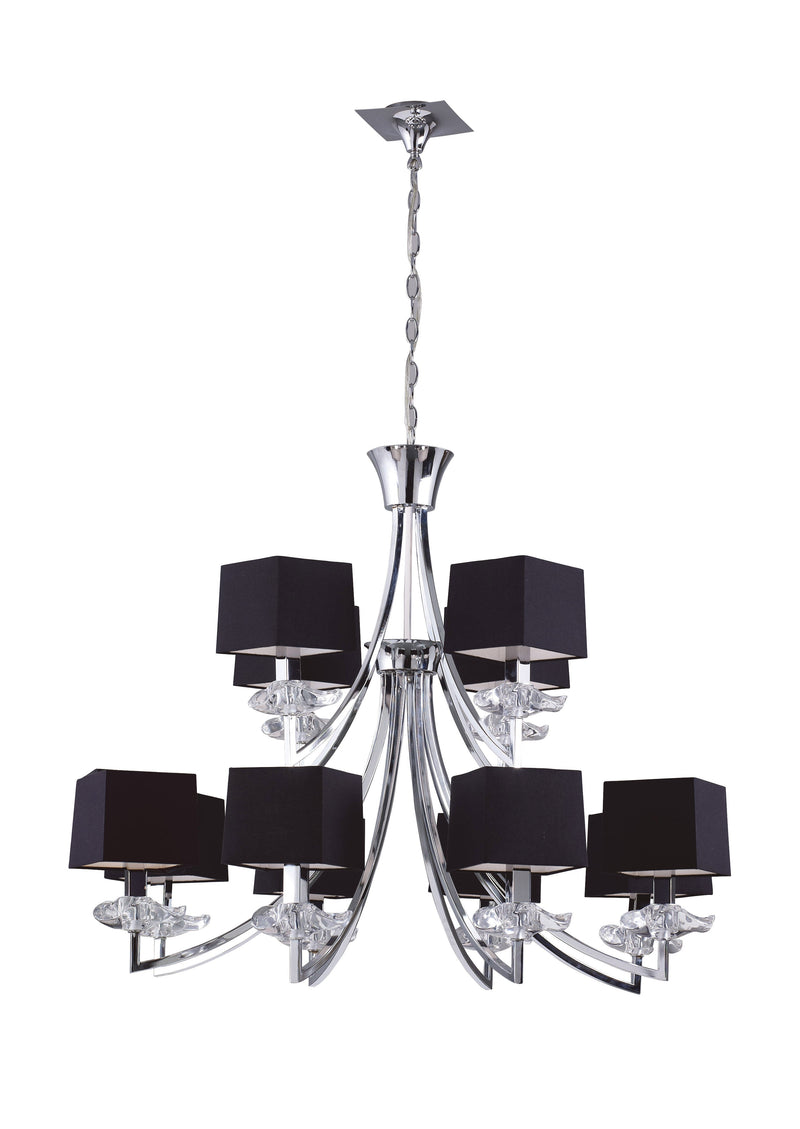 Mantra M0792 Akira Pendant 2 Tier 12 Light E14, Polished Chrome With Black Shades • M0792