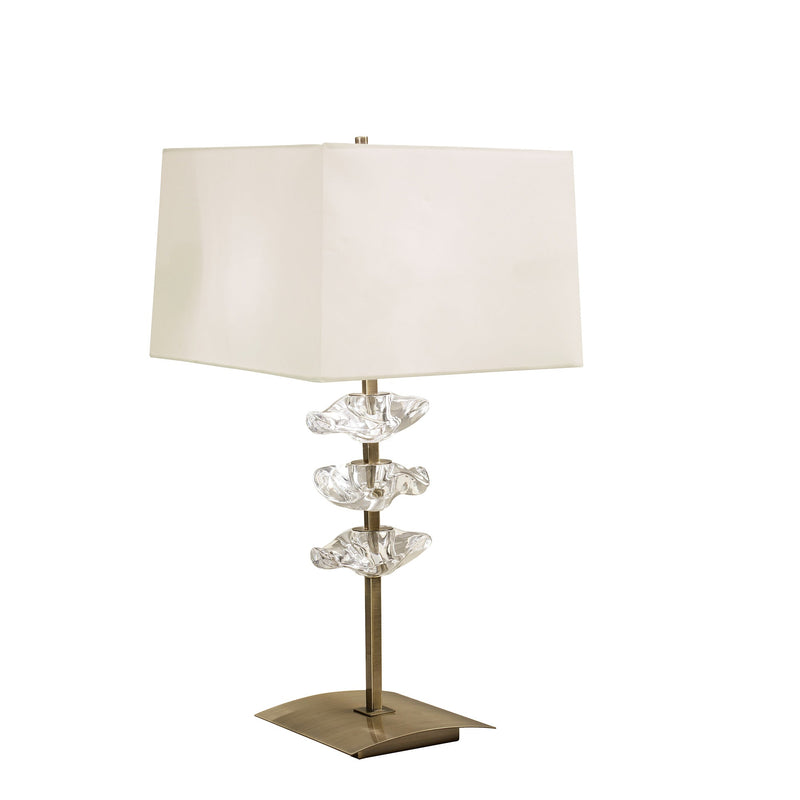 Mantra M0793AB Akira Table Lamp 2 Light E27, Antique Brass With Cream Shade • M0793AB