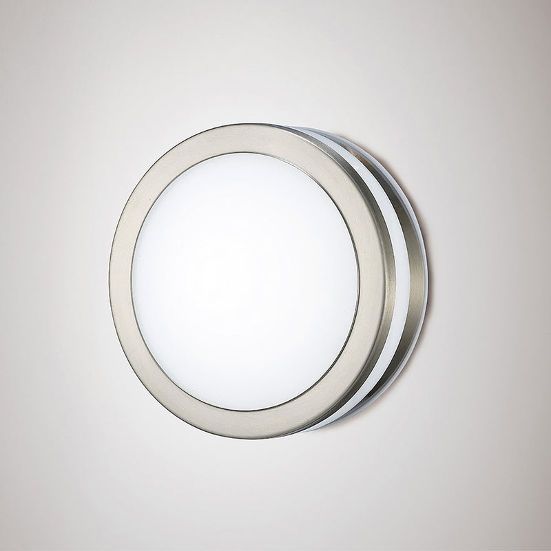 Deco Aldo Round Flush Ceiling/Wall Lamp 2.4W LED 4000K IP44 Exterior Plain Design Stainless Steel/Opal • D0080