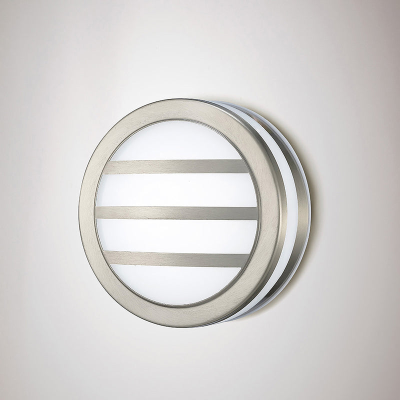 Deco Aldo Round Flush Ceiling/Wall Lamp 2.4W LED IP44 Exterior Louvre Design Stainless Steel/Opal • D0081