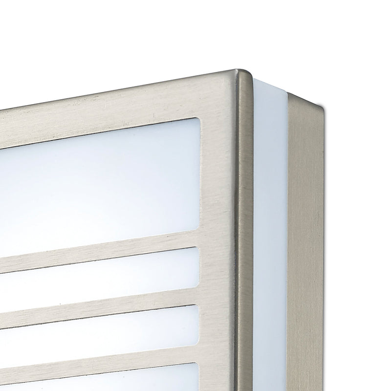 Deco Aldo Square Flush Ceiling/Wall Lamp 2.4W LED IP44 Exterior Louvre Design Stainless Steel/Opal • D0082