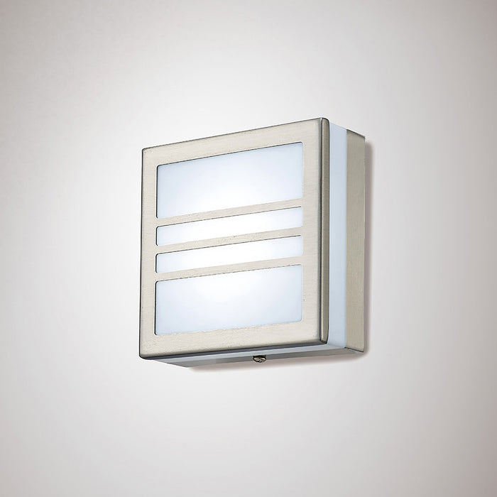 Deco Aldo Square Flush Ceiling/Wall Lamp 2.4W LED IP44 Exterior Louvre Design Stainless Steel/Opal • D0082