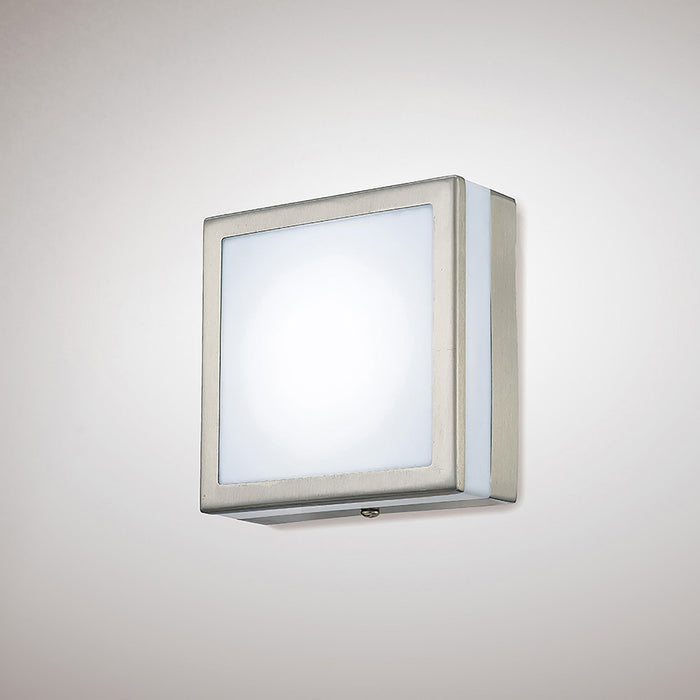 Deco Aldo Square Flush Ceiling/Wall Lamp 2.4W LED IP44 Exterior Plain Design Stainless Steel/Opal • D0083