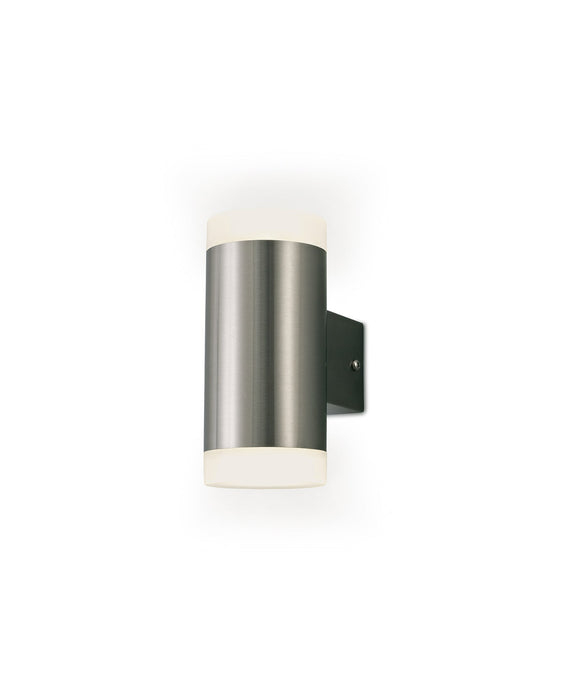 Deco Alpin Up & Downward Lighting Cylinder Wall Lamp, 2x4W LED IP44, Ext/Interior, 4000K, Stainless Steel /Frosted Polycarbonate Diffuser • D0262