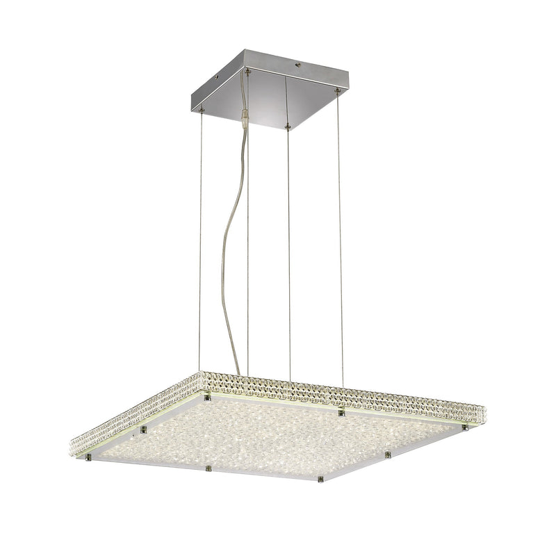 Diyas Amelia Square Pendant 44W 3900lm LED 4000K Stainless Steel/Crystal, 3yrs Warranty • IL80073